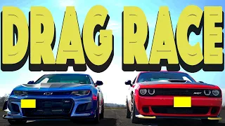 Chevy Camaro ZL1 1LE takes on Dodge Challenger SRT Hellcat, Spanking Follows. Drag and Roll Race.