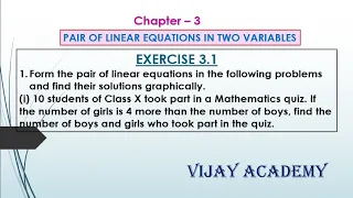 Exercise 3.1 Q. No. 1 i #Pairoflinearequationsintwovariables #cbse #class10maths #maths