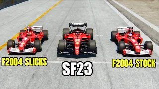 Ferrari F1 2023 vs Ferrari F1 2004 Slick Tyres vs Ferrari 2004 Stock - Monza GP