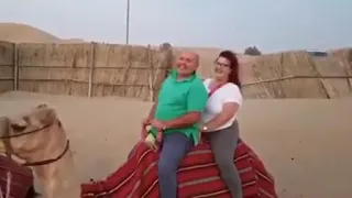 Funny couple fell down from camel - poor camel