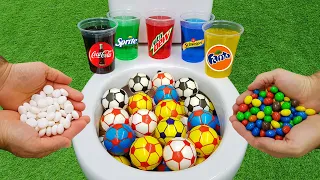 Football VS M&M Candy, Cola Zero, Fanta, Schweppes, Mtn Dew, Sprite and Mentos in the toilet