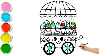 How to Draw ice cream cart drawings, Painting and Coloring for Kids & Toddlers Easy Drawing for Kids