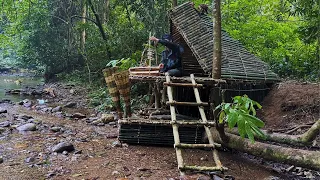 3 Day Solo Bushcraft: Complete the bamboo house with a special shape. Fish trap and cooking - Part.2