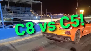 16 Year Old Girls FIRST Grudge Race!  C5 vs C8 Corvette