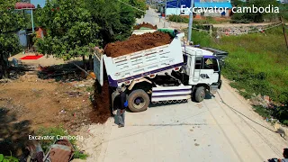 This Is Video Development City In Cambodia - Dump Truck And Bulldozer Komatsu Working Landfill Pond