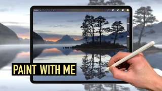 IPAD PAINTING TUTORIAL - Tree Island Lake landscape art in Procreate