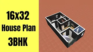 16x32 House Design 3BHK || 3 Bedroom House Map || 16x32 House Plan || 3D House Model