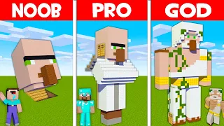 Minecraft NOOB vs PRO vs GOD: VILLAGER STATUE HOUSE BUILD CHALLENGE! HEAD BLOCK HOUSE! (Animation)