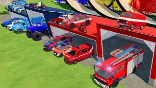 TRANSPORTING CARS, AMBULANCE, POLICE CARS, FIRE TRUCK, MONSTER TRUCK OF COLORS! WITH TRUCKS! - FS 22