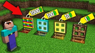 Minecraft NOOB vs PRO:WHICH RAREST TRAPDOOR WILL NOOB BOUGHT FOR 1000$ VS 100$ VS 10$ VS 1$?trolling