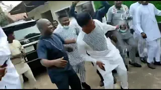 Most Rev. Prof. Godfrey Onah, the Catholic Bishop of Nsukka dancing with some Ex-Seminarians😀