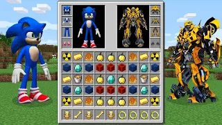 REALISTIC SONIC 2 vs BUMBLEBEE Inventory Shop! MINECRAFT SUPERHEROES INVENTORY CHALLENGE Animation!