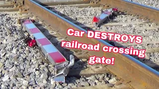 Car Destroys Railroad Crossing Gate!