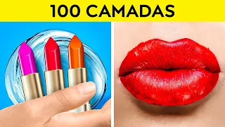 DESAFIO DE 100 CAMADAS || Ideias Legais de Maquiagem e Penteados para Mulheres, por 123 GO Like!