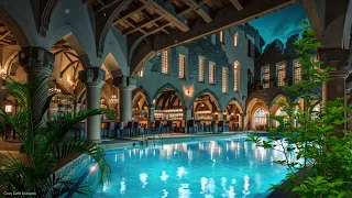Luxury Pool ambience castle cafe terrace at night 🌙 resort swimming pool ambience sound effect asmr