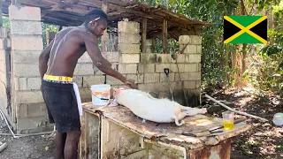 ⚠️WILD JAMAICAN OUTDOOR BUSH COOKING 🇯🇲|| goat head || jerk pork|| breadfruit​⁠ @Thehappyjamaican