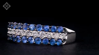 SAPPHIRE AND DIAMOND TRIPLE ROW ASTERIA ETERNITY RING 18K WHITE GOLD - FT81 UY