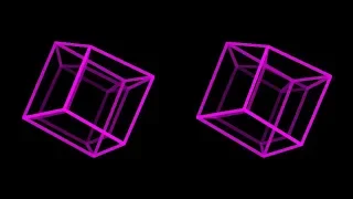 Tesseract-3d. Rotation in four-dimensional space. 4D. Fourth dimension. Hyperspace.