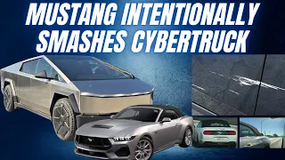 Ford Mustang driver intentionally smashes into a Tesla Cybetruck, drives off