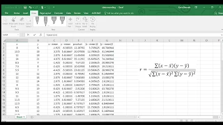 Using Excel to calculate correlation coefficient using the formula