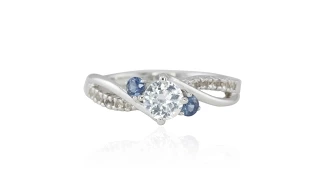 White Sapphire and Blue Topaz Engagement Ring with Swirl Shank LS3951