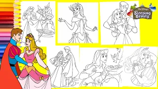 Coloring Disney Sleeping Beauty COMPILATION Princess Aurora Prince Philip Fairy God Mother