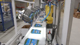 Quik Pack Robotic Top Load Case Packer - Packing Pouches of Vegetables into Cases