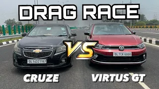 VIRTUS GT VS CHEVROLET CRUZE DRAG RACE | DIESEL ROCKET VS DRAG KING VIRTUS !