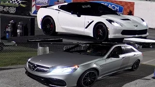 2015 E63-S AMG v 2015 Corvette C7 - 1/4 Mile Drag Race Video - Road Test TV ®