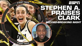 Stephen A. PRAISES Caitlin Clark after breaking NCAA women's scoring record 👏 | First Take