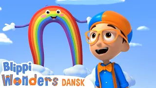 Blippi lærer om regnbuens farver | Blippi Dansk | Moonbug Børn Dansk - tegnefilm for børn