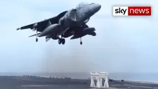 US Navy Harrier Jet Lands On Stool