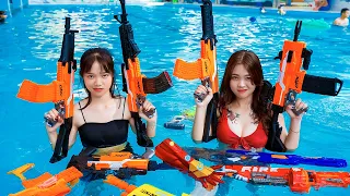 VTL Nerf War: Captain SEAL NERF POOL Warrior Girl Nerf Guns Fight Criminal Tranbi Swimming Invasion