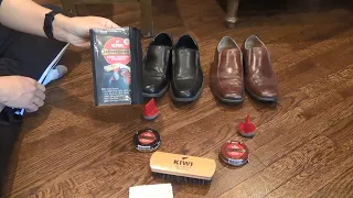 KIWI LEATHER CARE KIT CUSTOMER REVIEW AND DEMONSTRATION HOW TO USE LEATHER CARE KITS SHOES BOOTS