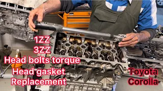 1ZZ Engine Head Bolts Torque || Head Gasket Replacement Of Toyota Corolla