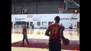 LeBron James and Kyrie Irving attempt left-handed jumpers (by Jared Zwerling)