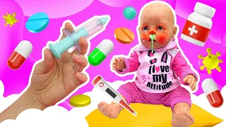 Baby dolls are ILL! Barbie takes care of the baby born doll. Role-play videos for kids. Dolls & Toys
