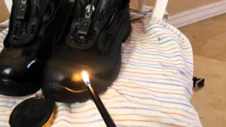 How to shine black service boots with kiwi. High gloss shine.