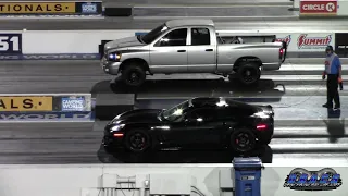 Diesel Truck vs Corvette and Mustang 1/4 Mile Drag Races