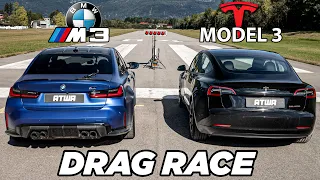 BMW M3 Competition vs. Tesla Model 3 Performance | DRAG RACE | Daniel Abt