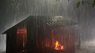 Sleep Instantly with Heavy Rain & Powerful Thunder Covering Pure Campfire in Ancient House at Night