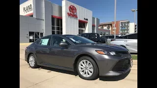 2018 TOYOTA Camry LE in Predawn Gray Mica with Ash interior