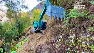 Expert Excavator Operator Shapes New Road on a Bush-Covered Hill #roadconstruction #TheQuirkyNetwork