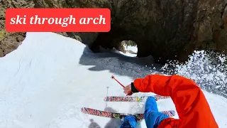 Skiing through hole in the wall in Mammoth!