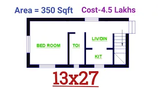 13x27 Small House Plan | 350 sqft Building plans design | 13*27 house map