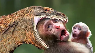 Disaster! Giant Komodo Dragon Attacks Monkey Too Brutal - Best Predatory Attacks Of Komodo Dragon