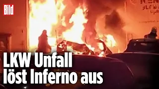 Dramatisches Feuerinferno: LKW hinterlässt absolutes Chaos | Fürth