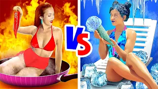 ¡DESAFÍO DE CALIENTE VS. FRÍO! || Chica en llamas vs. Chica congelada por 123 GO! GOLD