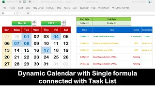 Dynamic Calendar with Single formula connected with Task List || No VBA Used