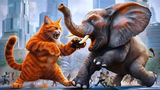 Catzilla Vs Elephantzilla Extreme fight #cats #cute #cuteaikitten